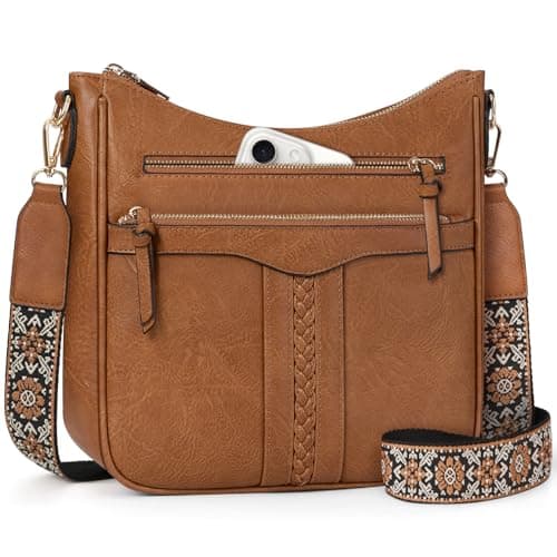 Image of RAINSMORE Cross Body Bag Women PU Leather Women's Cross-body Bags with Adjustable Wide Shoulder Strap Crossbody Bags for Women with Multiple Pockets Brown