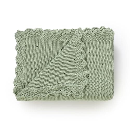 Image of DovFanny Cellular Baby Blanket Cotton Knitted Soft Crochet Blankets for Newborn Boy Girls Toddler (sage green)