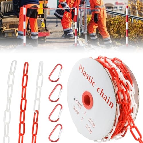 Image of 25 Metres 6mm Thickness Red White Plastic Barrier Chain (6mm x 25m)
