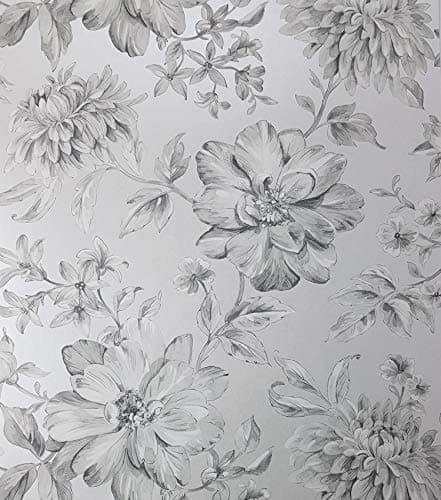 Image of Silver Floral Wallpaper White Grey Flowers Pearlescent Metallic Y�L Lucia