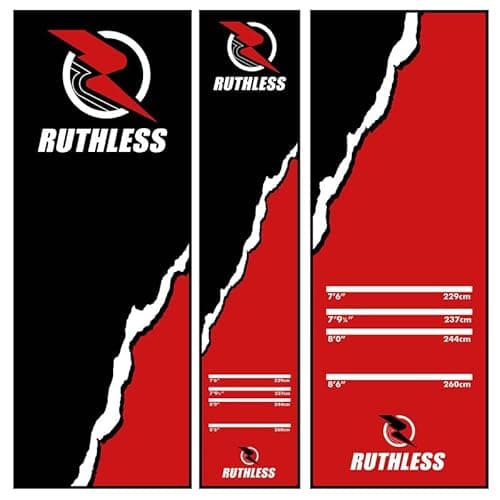 Image of RUTHLESS | Heavy Duty Dart Mat | Non‑Slip Durable Carpet Floor Protector for Steel Tip & Soft Tip Darts | Black Red Rip Design.