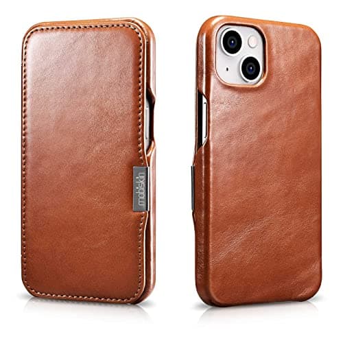 Image of Mobiskin case compatible with Apple iPhone 13 MINI (5.4 inch), cover with genuine leather, book-style protective phone case, ultra-slim folio, thin wallet, brown vintage