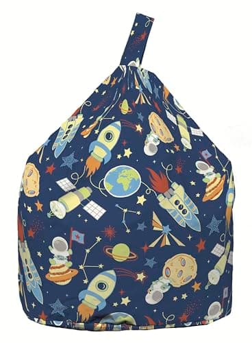 Image of BeanLazy ® 100% Cotton Child Size Navy Space Explorer Planets and Moon Bean Bag With Filling