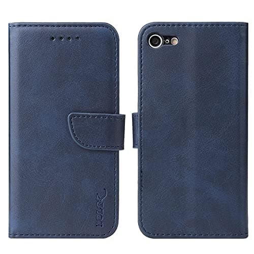 Image of LOLFZ Wallet Case for iPhone 6 Plus/6S Plus, Vintage Leather Book Case with Card Holder Kickstand Magnetic Closure Flip Case Cover - Blue