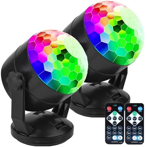 Image of [Pack of 2] Remote Control Battery Powered Portable Sound Activated Party Lights for Outdoor and Indoor, USB Plug in, Dj Lighting, RBG Disco Ball, Strobe Lamp Stage Par Light for Room Dance Parties