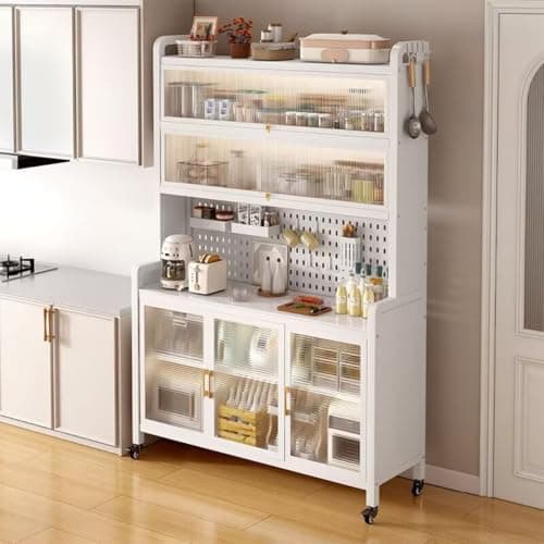 Image of Versatile High Kitchen Credenza | Console for Dining & Living Room | Open Shelfrage for Dishes | Multi-Design Home Decor Solutions | Stylish & Functional