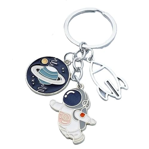 Image of 4Trails Space Theme Keychain with Astronaut, Planet and Rocket Charms, Metal Spaceman Astronaut Keyring