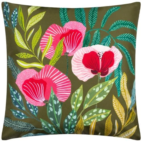 Image of Wylder Nature House of Bloom Poppy Outdoor Cushion Cover,Olive,43 x 43cm