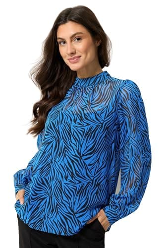 Image of M&Co Blue Zebra Print Blouse - Women's