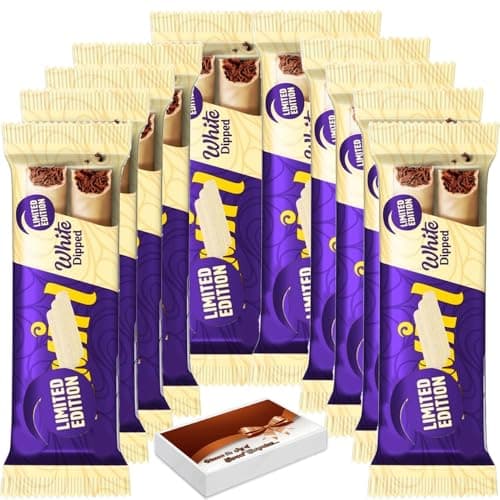 Image of Twrl White Dipped Limited Edition Chocolate Bar 43g with Gift Box (V) – Smooth White Chocolate Coating with Classic Twrl Flake Layers Inside (12 x Bars)