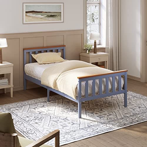 Image of ELEGANT Single Grey Solid Wood Bed Frame with Slatted Headboard 3ft Bed Frame Bedroom Furniture, Adults, Teenagers or Kids Available, 90 x 190cm