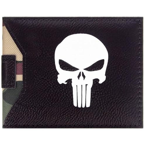 Image of Punisher Frank Castle Camo Skull Emblem Wallet Bi-Fold ID & Card Holder, Black