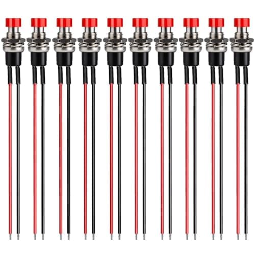 Image of Gebildet 10pcs 7mm 3V-6V-12V-24V-230V/1A Prewired Mini Momentary Push Button,SPST Nomal Open ON/OFF 2 Pin Round Button for Model Railway Hobby(Red)