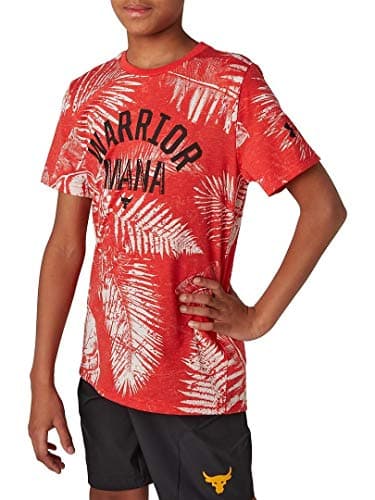Image of Under Armour Boys' Project Rock Aloha Warrior Mana Short Sleeve Shirt (Versa Red/Black - 608, Youth Medium)