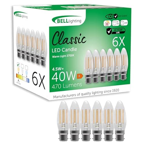 Image of BELL Lighting B22 Bayonet Filament Light Bulb LED Candle 6 Pack | Warm White 2700K | 470 Lumen 4.5 Watts | Energy Saving Candle LED Light Bulb | 40W Lamp Equivalent | Non-Dimmable