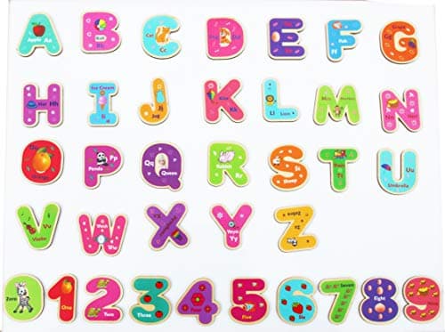Image of 36 Pieces Wooden magnetic letters and numbers - fridge magnets for kids- alphabet letter and number magnets for children- ABC and Spelling Learning Toys