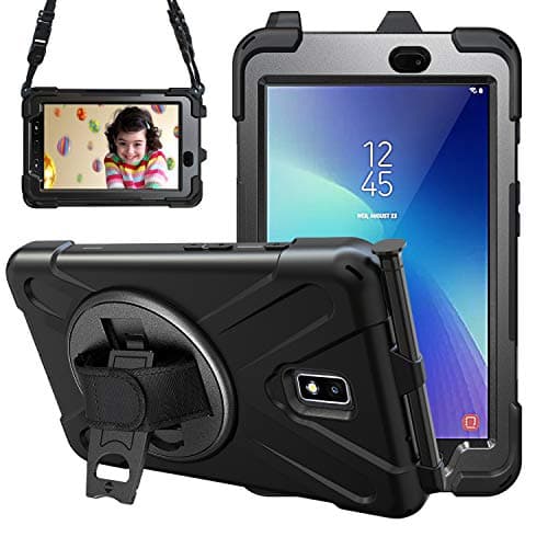 Image of Gerutek for Samsung Galaxy Tab Active 2 T390/T395/T397 Case Heavy Duty Shockproof Rugged Tough Case with Pen Holder, Rotating Stand and Hand/Carry Strap Protective Cover for Samsung Tab Active 2,Black