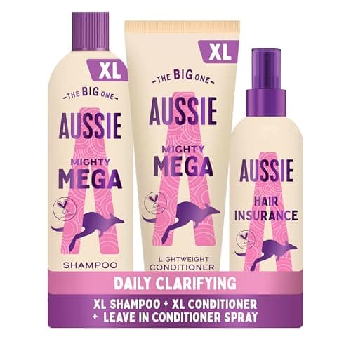 Image of Aussie Bundle: Mighty Mega Shampoo 400ml and Lightweight Conditioner 275ml & Hair Insurance Detangling Leave-in Spray 250ml