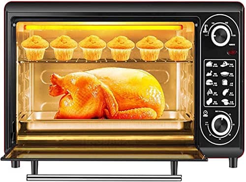 Image of 48L Oven Household Mini Oven Intelligent Timing Temperature Control Electric Oven Includes Bake Pan Broil Rack stainless Steel Tongs (Color : Red)