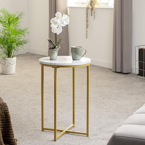 Image of Seconique Dallas Side Table in Marble/Gold Effect