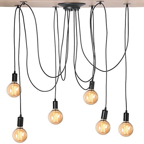 Image of Cocoarm Vintage Hanging Pendant Light 6 Arms E27 Retro Chandelier Pendant DIY Multi Light Industrial Ceiling Spider Lamp Light Metal Lamp for Dining Room Hall Bedroom Hotel
