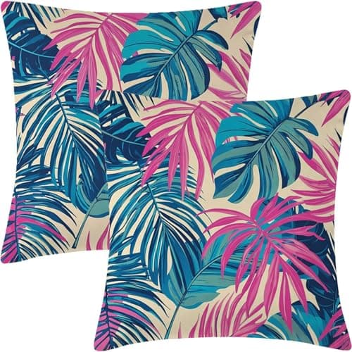 Image of Set of 2 45x45cm Linen Leaf Cushion Cover, Multicolor Outdoor Pillow Cases Furniture Decorative, Throw Pillow case for Home Office Sofa Garden, Double-sided printing Invisible Zipper. HX-4913