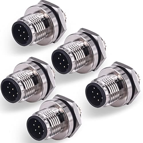 Image of M12 Panel Type Male Socket Connector 8 pin Aviation Panel Back Mount Wire Cable Connector Screw Threaded Coupling,Lonlonty12mm Circular Industrial Connector IP67 Waterproof Sensor Connector 5PCS