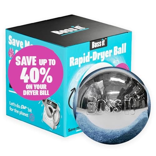 Image of Boss It Tumble Dryer Ball Alternative to Plastic/Wool Tumble Dryer Balls, Saves Drying Time & Reduces Clothing Wrinkles, Ultra Reflective & Lightweight