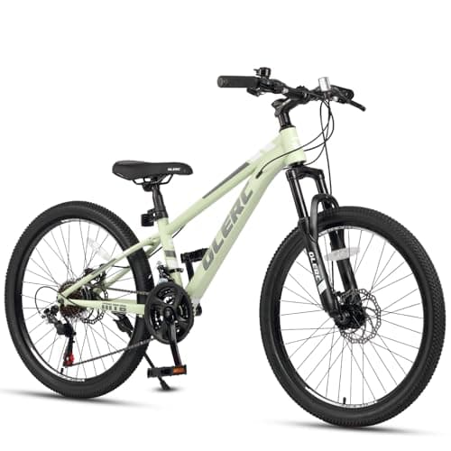Image of Glerc Skyline Kids Mountain Bike for boys/girls, 24 inch kids bike for 10 11 12 13 14 15 16 17 18 years teenagers, 21 speed bike with front suspension & disc brakes & sturdy frame, Green