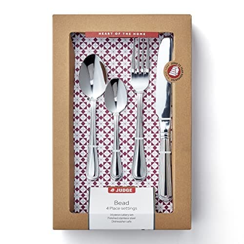 Image of Judge Bead 16-Piece Stainless Steel Cutlery Set in Gift Box for 4 People, Dishwasher Safe - 25 Year Guarantee