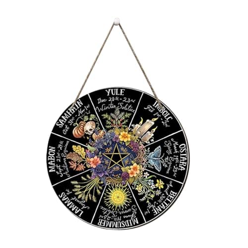 Image of Witchy Decor - 20 X 20CM Celestial Decor, Witch Gifts for Women, Pagan Wheel of The Year Wooden Sign with Pentagram And Celestial Designs, Witchy Gifts for Women, Witch Decoration Accessories for Home