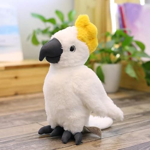 Image of YIUNL Lifelike Colorful Parrot Plush Toys Soft Simulation Macaw Stuffed Wild Animals Birds Dolls Room Decor foy Kids Gift 25cm White