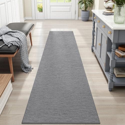 Image of DEXI Non-Slip Hallway Runner Rug 43 x 200 cm, Thin Low-Profile Carpet for Entryway, Bedroom, Kitchen, Laundry Room – Rubber Backing, Grey