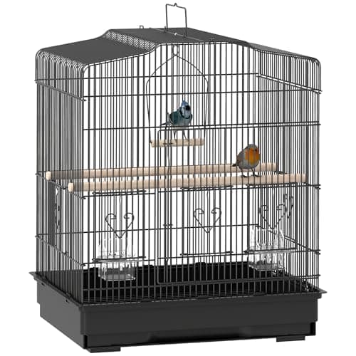 Image of PawHut Bird Cage with Perches, Food Bowls, Swing, Parrot Cage for Budgie, Parakeet, Small Bird, 46.5 x 36 x 59cm, Black