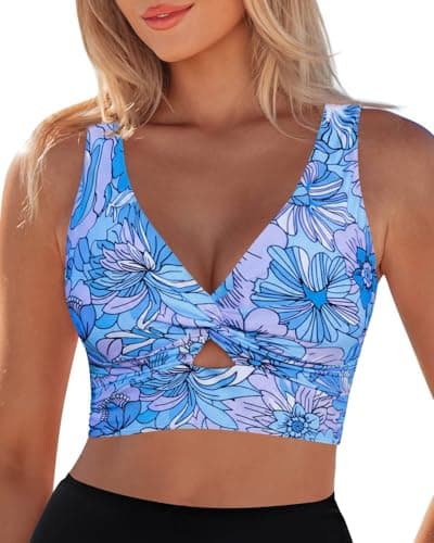 Image of Vetinee Swim Top Women Plus Size Tankini Swimming Tops for Women Blue Floral Size XX-Large Fits UK 24-26