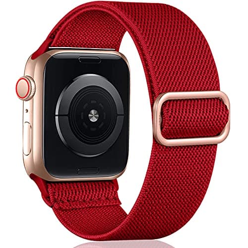 Image of Oielai Solo Loop Straps Compatible with Apple Watch Strap 38mm 40mm 41mm 42mm, Adjustable Stretch Nylon Sport Replacement Band for iWatch Series 11 10 9 8 7 6 5 4 3 2 1 SE, Red