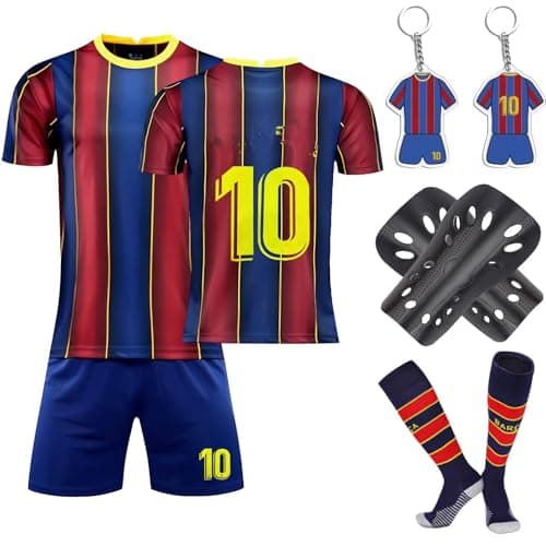 Image of Heartsking Football Kits for Kids, 2023/24 Home Away Soccer Jerseys New Kids Football Kits Boys Girls, Football Training Shirts Shorts Socks Guard Plate and Keychain, Gifts for Children
