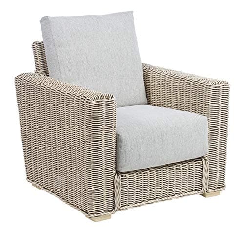 Image of Desser Burford Conservatory Armchair Fully Assembled in Pebble Fabric – Luxury Real Rattan Indoor Cane Furniture with UK Manufactured Cushions – Chair Dimensions: H94cm x W90cm x D96cm