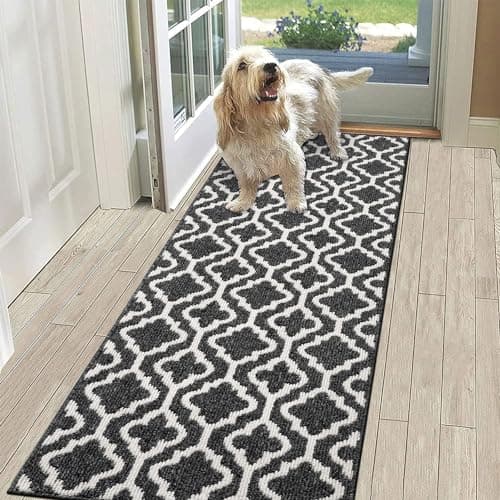 Image of SHACOS Hallway Runner Rug Non Slip 60 x 180 cm Washable Hallway Hall Runners Narrow Rug Floor Carpet Runner for Hallwa Entryway Kitchen, Black
