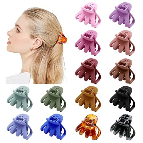 Image of Kavya 14 Pcs Small Claw Clips Stylish Grip Octopus Mini Hair Clips for Fine Hair Plastic Non-Slip Hair Claw Clip Hairstyling Accessories for Women Girls(4CM Multicolor)