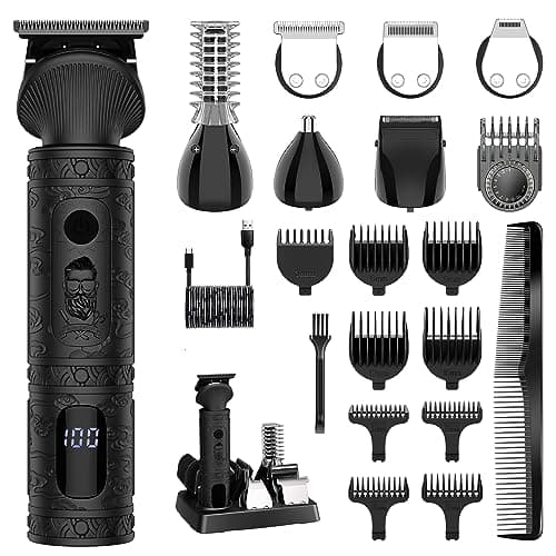 Image of Surker Beard Trimmer for Men, 7 in 1 Professional Grooming Kit ,T-Blade Trimmer, Electric Shaver, Nose & Body Trimmer, Hair Clipper, Cordless, USB Rechargeable with LED Display, Black