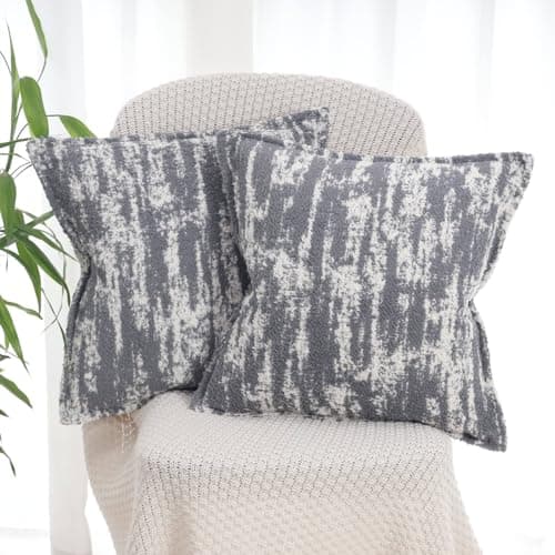 Image of OYIMUA Fluffy Cushion Covers 45 x 45 Grey White Set of 2 Soft Square Pillow Cases Luxury Decorative Cushions 18x18 Faux Fur Cushion Cover for Sofa Bedroom