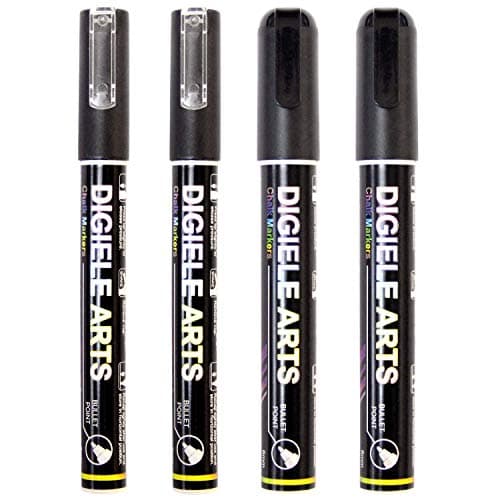Image of DIGIELE Black Chalk Marker, 2pcs 3mm & 6mm Liquid Chalk Pens for Whiteboard, Window, Glass & Mirror, Dry or Wet Wipe Erase, Reversible Bullet & Chisel Tip