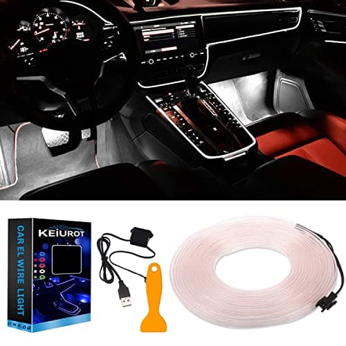 Image of Keiurot El Wire Car LED Interior Strip Light USB Neon Wire White 5M/16Ft for Car Ambient Lighting Atmosphere Dashboard LED Light Strip Sewing Edge Decoration LED Wire Trim Lights Car