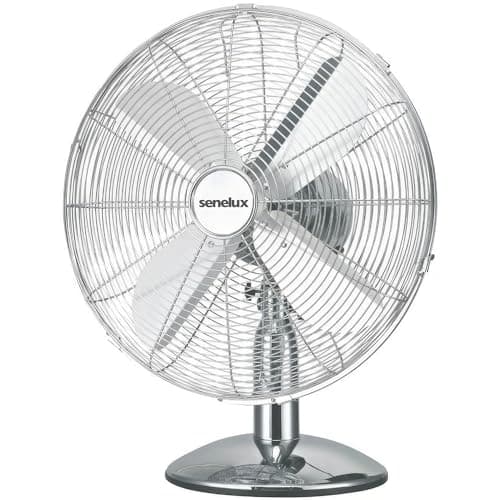 Image of Senelux 12 Inch Chrome Desk Fan, 3 Speed, Quiet Operation, Oscillating, Strong Resistant Base, Desktop/Bedside Fan, Retro Chrome Design, Ideal For Home & Office
