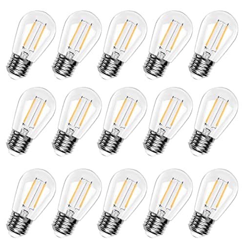 Image of Spacelumen 15 Pack 2W E27 Screw Plastic S14 LED Light Bulb, Shatterproof & Waterproof 2700K Warm White Outdoor String Lights Bulbs