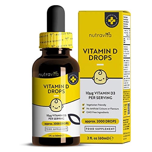 Image of Baby Vitamin D Drops for Infants & Children 60ml – Healthy Immune System, Normal Growth & Development of Bones in Kids - 400 IU or 10mcg per Drop (2000 Drops Per Bottle) - Sugar Free – Made in The UK