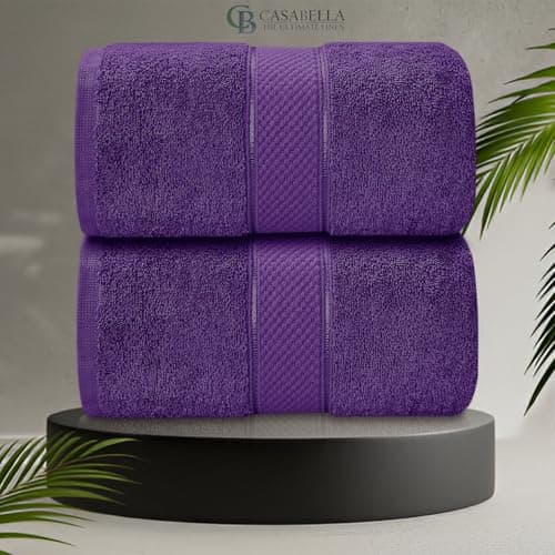 Image of CB CASABELLA 2 Piece Jumbo Bath sheet 100% Combed Cotton Extra Large Bath Towel bale set super Absorbent Soft Purple 2 Pack 90X180 CM Bath-sheets for bathroom
