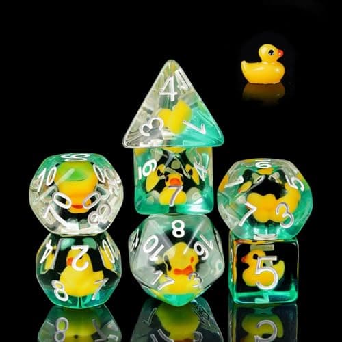 Image of cusdie 7-Die DND Dice Set, Polyhedral Dice Set Filled with Animal, D&D Dice for Dungeons and Dragons Role Playing Game (Yellow Duck)