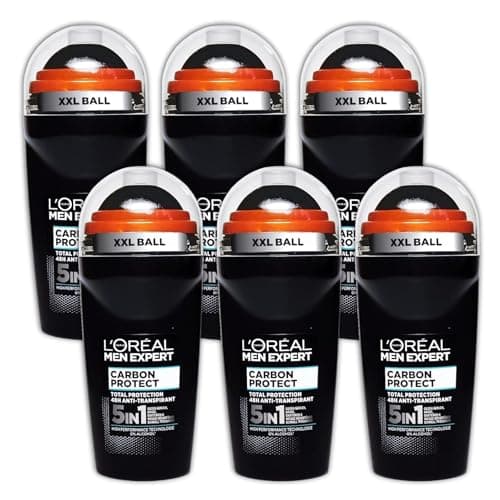 Image of L'Oréal Paris Men Expert 48H Carbon Protect Anti-Perspirant Roll On Deodorant for Men, 50ml 5 IN 1Pack of 6, Bulk Buy